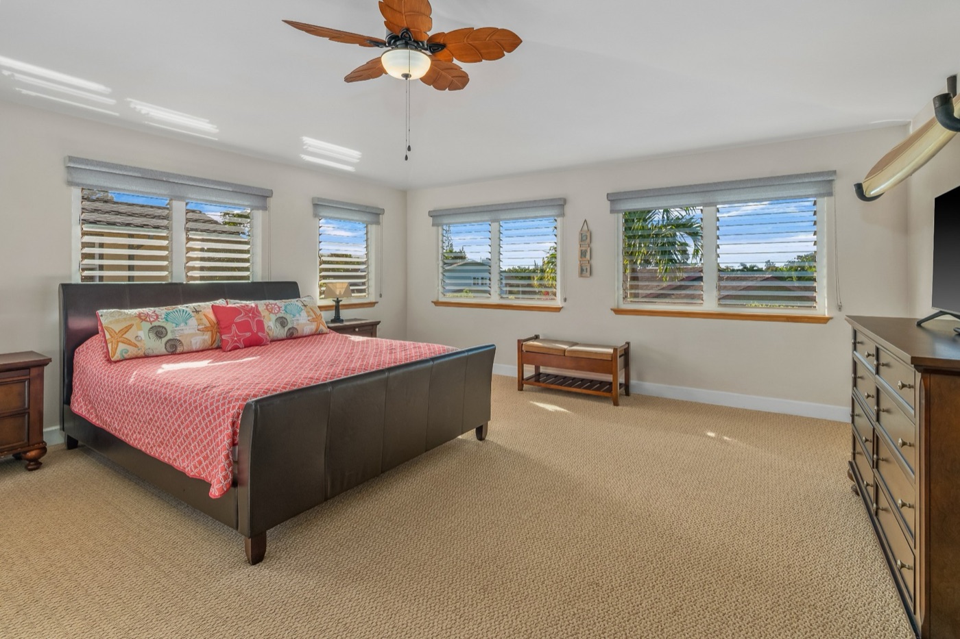 Upstairs primary bedroom with king bed